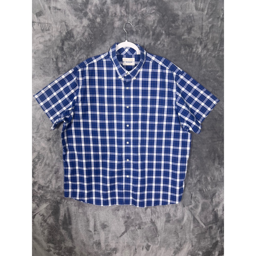 Roundtree & Yorke Gold Label Blue Plaid Non-Iron Shirt XXL Short Sleeve Cotton
